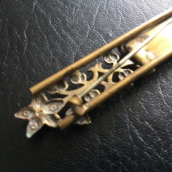 Gorgeous Antique Brooch Pin C Clasp Blue Stone Filagree Jewellry - Picture 4 of 10